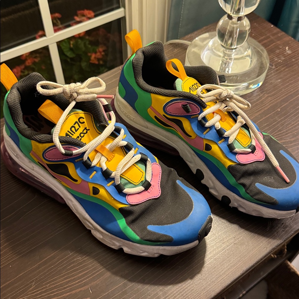 Nike Air Max 270 Y7 React Bug Kids Casual Running Shoes in Magic Flamingo‎ EUC